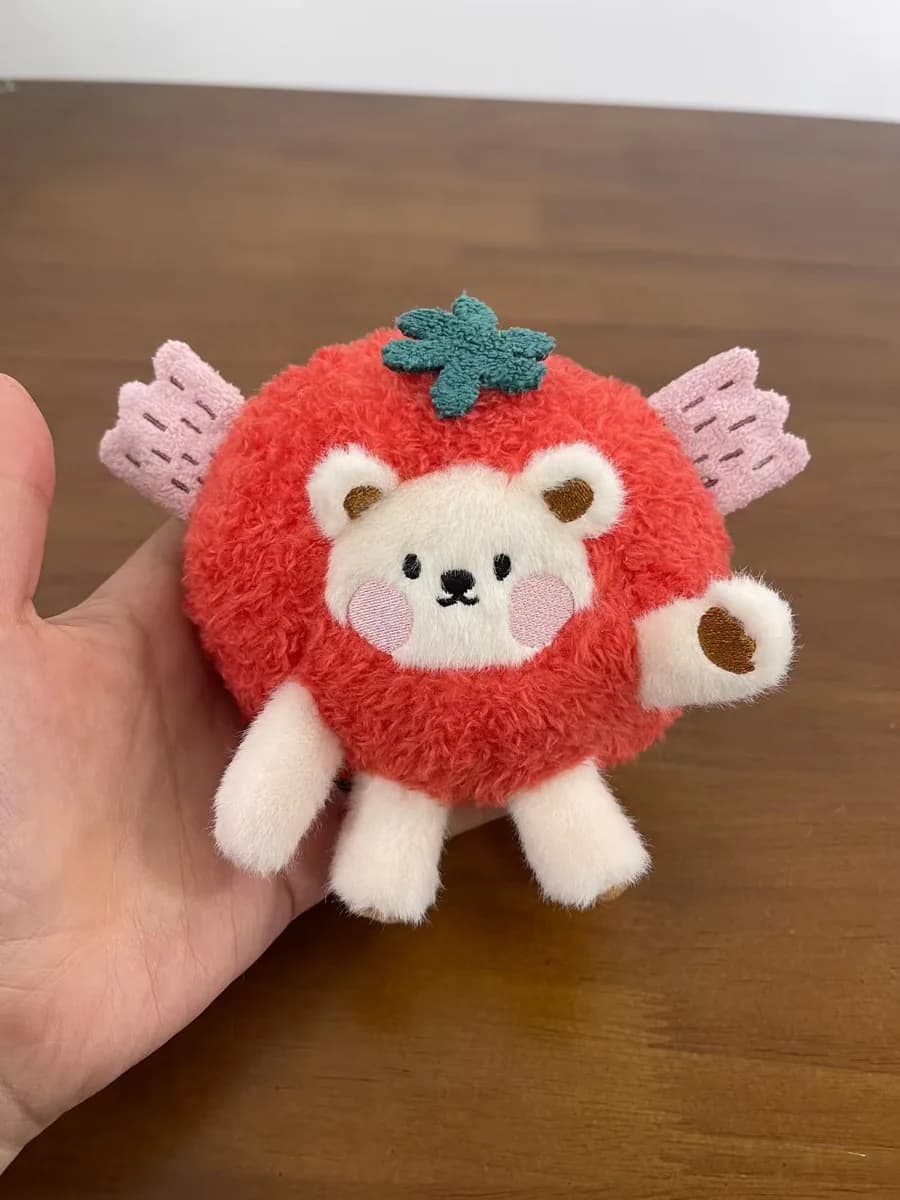 Strawberry bear plush charm with fluffy fur